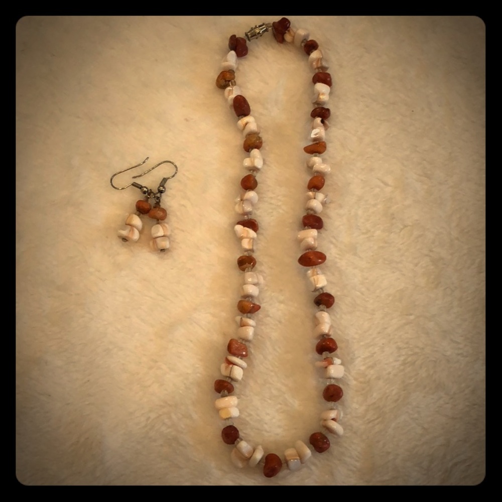 Rock Chip Bead Necklace and Earrings